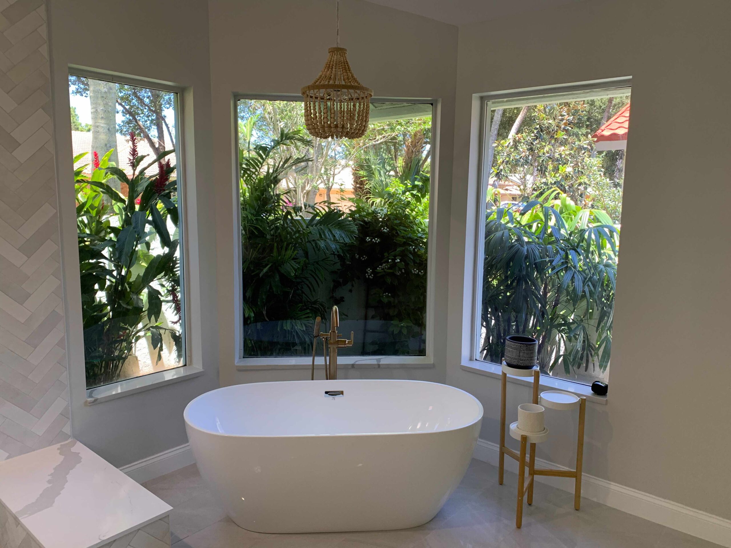 Elegant bathroom remodel with modern fixtures and stylish tiles.